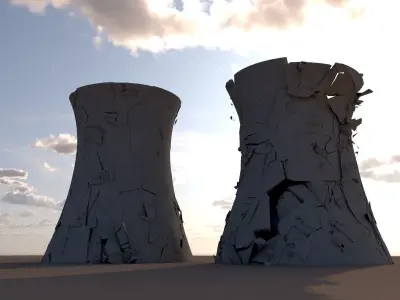 Factory Smoke Towers Demolitions 3D Model Simulations 3D model
