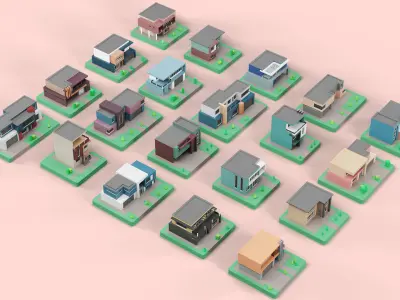 Low Poly Modern House Pack - 20 Houses low poly Free low-poly 3D model