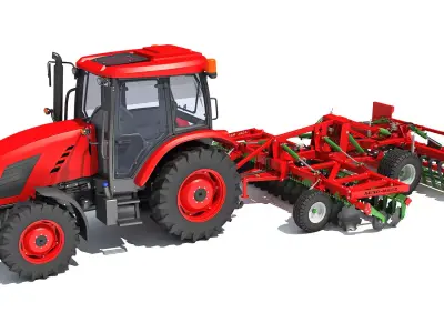 Tractor with Trailed Disc Harrow 3D model order