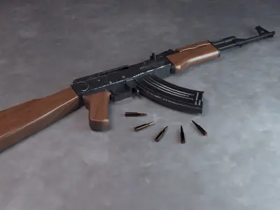AK47-With Bullets Low-poly 3D model