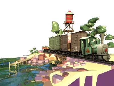  Locomotive cartoon Low-poly 3D model