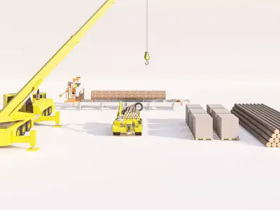 Log Loader Truck and Tree Transport Vehicle Set 3D model