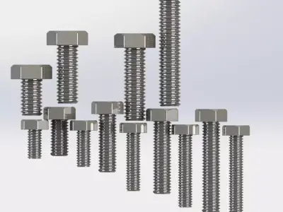 DIN 933 Hex Bolt Library M3 to M10 3D model