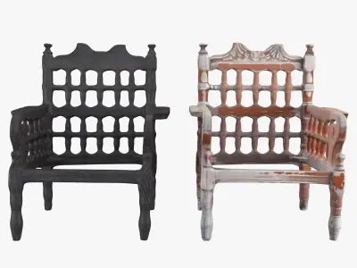 Old wood armchair before and after renewal Low-poly 3D model