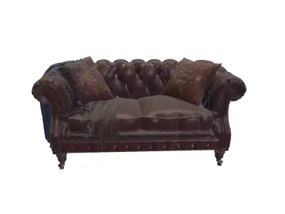 Vintage Chesterfield Leather Loveseat Sofa with Pillows 3D model