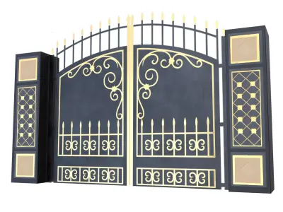 Ornamental Iron Gate 3D Model Low Poly PBR with Gold Details Low-poly 3D model