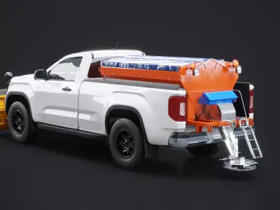 Snow Plow Pickup Truck Winter Utility Vehicle with Spreader  3D model