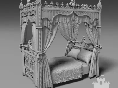 Antique gothic bed 1 3D print model