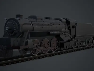 locomotive steam on tracks Low-poly 3D model