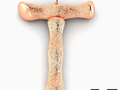 0167 - Wooden Texture T Shape Antique Gold Pendant 3D print model