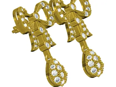 Antique Diamond Bow Drop Earring 3D print model