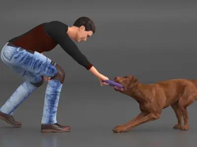 Man Playing with Dog 3D model