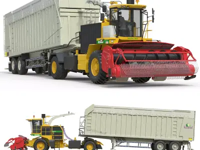 CMC Saturne 5800 Harvester With Trailer Low-poly 3D model