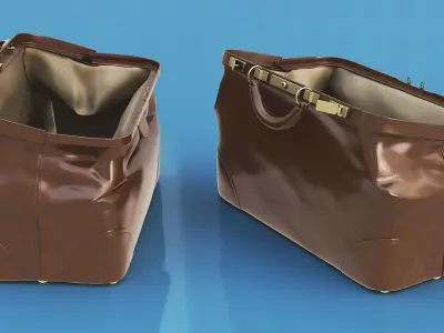 Vintage Bag Brown Leather Opened 3D model