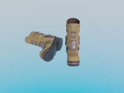 Metal Leather Boots Sci-Fi Combat Boots Low-poly 3D model