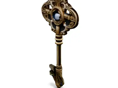 Ornate Antique Key with Gem Low-poly 3D model