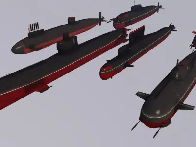 Pack Of 6 low poly game ready nuclear battle submarines  Low-poly 3D model