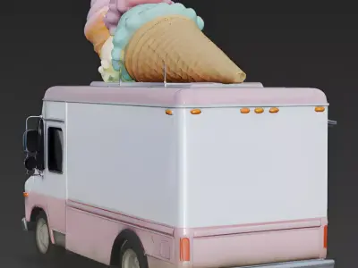 Realistic Summer Ice Cream Truck 3d model Low-poly 3D model