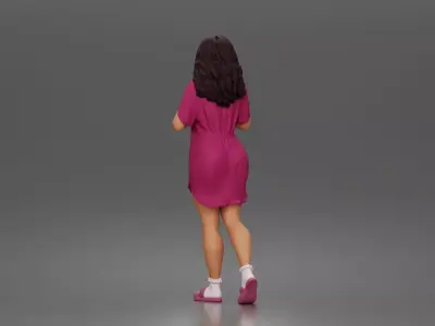 Pet lover woman cuddles tiny pup wearing comfy nightshirt socks  3D print model