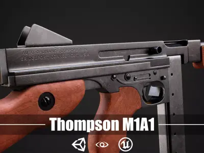 Game-Ready Thompson M1A1 SMG Low-poly 3D model