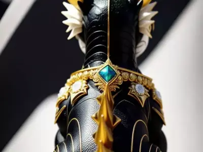 Black Gold Dragon Gems Fantasy Animal Character 3D LowPoly Low-poly 3D model