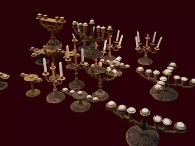 18 Detailed Ornate Candelabra 3D Models Pack Antique Bronze 3D model