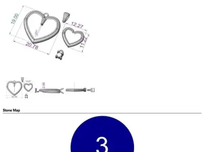 3 part heart pendant  3D print model