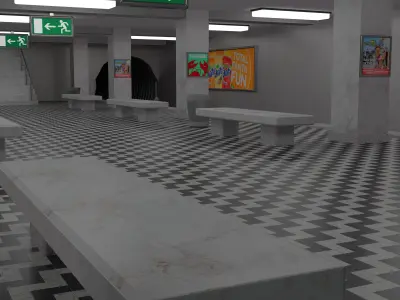 Subway Station with Train included 3D model