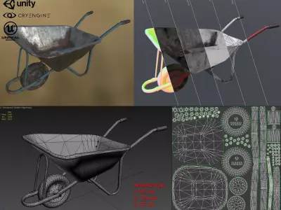 Construction wheelbarrow Low-poly 3D model