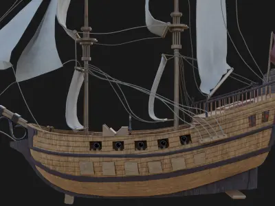 Sail Ship with Canon Animated Low-poly 3D model