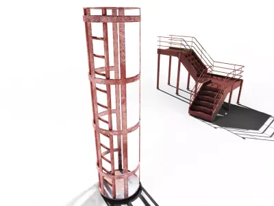 Catwalk Staircase and Ladder in Cage Low-poly 3D model