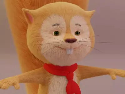 Squirrel Cartoon Rigged with Fur Free 3D model