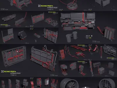 TECHNO PROP sci-fi KITBASH PACK 3D model