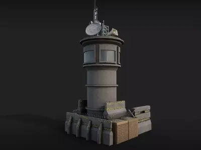 Watch Tower with barricades Low-poly 3D model