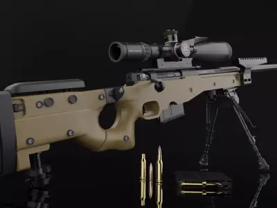 AWM Sniper Rifle game-ready 3D model Low-poly 3D model