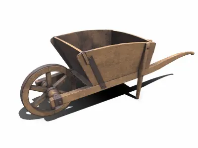 Old Wooden Wheelbarrow Low-poly PBR Low-poly 3D model