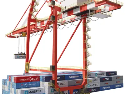 Port gantry crane with container terminal 3D model