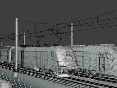 Stadler Flirt and Siemens Vectrain on bridge 3D model