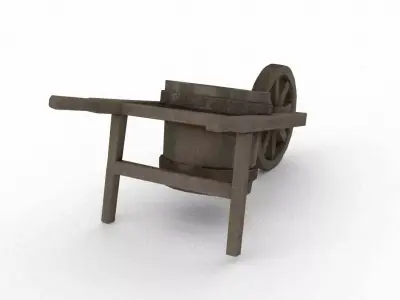 Traditional Chinese wooden wheelbarrow equipped with a bucket Low-poly 3D model