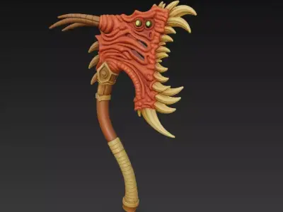 Demonic Tribal Axe-Stylized Fantasy Weapon Sculpture-CGI Model 3D model