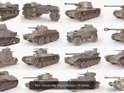 Tank Vehicle Clay Vray Collection 3D Model Pack