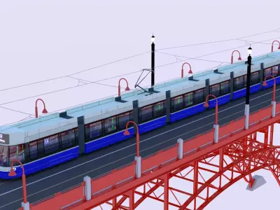Bridge with Flexity tram 3D model