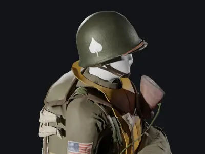 World War 2 - US Paratrooper - Rigged Low-poly 3D model