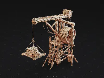 Medieval Wooden Crane 3D Model - PBR Textures Low-poly 3D model