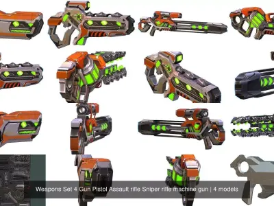 Weapons Set 4 Gun Pistol Assault rifle Sniper rifle machine gun 3D Model Pack 4