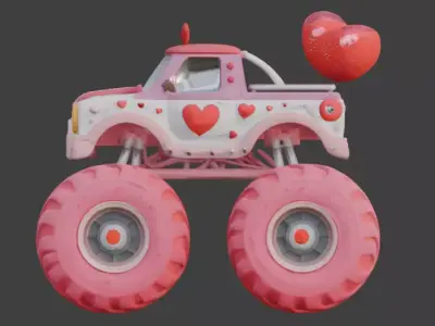Stylized 3D Valentine Monster Truck Model Low-poly 3D model