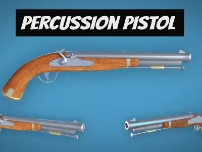 Percussion Pistol LowPoly Firearm  3D Model Low-poly 3D model
