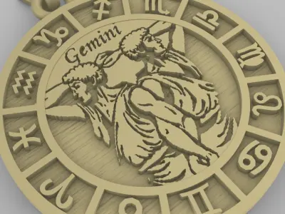 gemini zodiac pendant 3D print model
