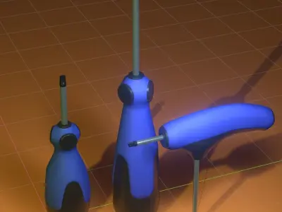 asset of three different types of screwdrivers 3D model