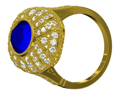 Vintage Blue Oval Diamond Antique Art Deco Engagement Ring 3D print model